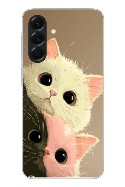 Le Balvo Samsung Galaxy A56 Uyumlu Pembe Siyah Beyaz Kedi Baskılı Silikon Kılıf
