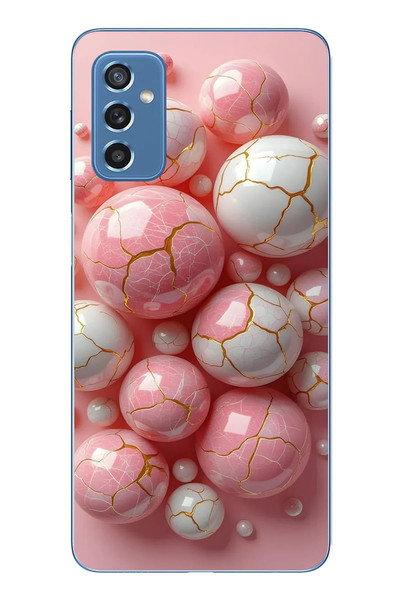 Le Balvo Samsung Galaxy M52 Uyumlu Pembe Beyaz Kırık Toplar Baskılı Silikon Kılıf