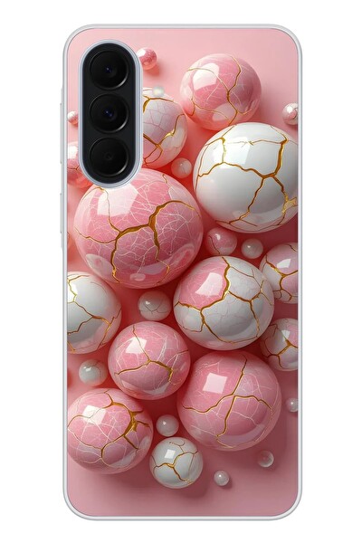 Le Balvo Samsung Galaxy A37 Uyumlu Pembe Beyaz Kırık Toplar Baskılı Silikon Kılıf