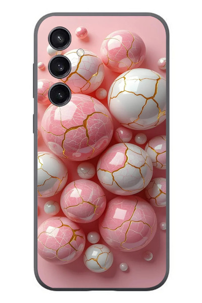 Le Balvo Samsung Galaxy S23 Uyumlu Pembe Beyaz Kırık Toplar Baskılı Silikon Kılıf