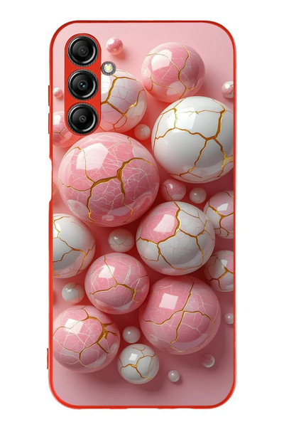 Le Balvo Samsung Galaxy A14 Uyumlu Pembe Beyaz Kırık Toplar Baskılı Silikon Kılıf