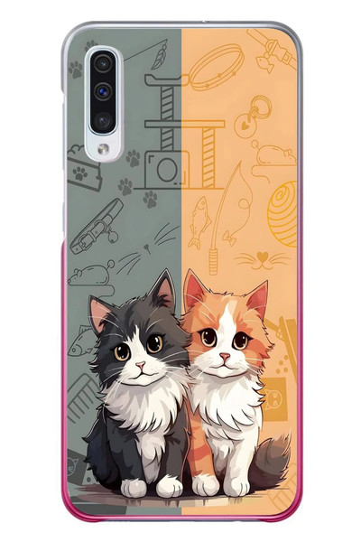 Le Balvo Samsung Galaxy A50 Uyumlu Sarı ve Siyah Kedi Baskılı Silikon Kılıf