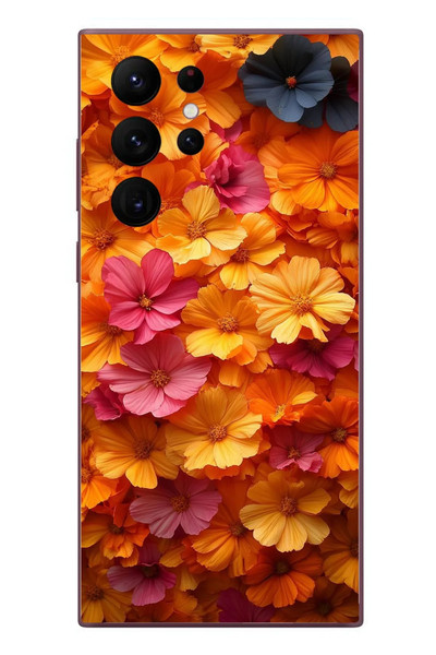 Le Balvo Samsung Galaxy S22 Ultra Uyumlu Sarı Pembe Çiçekler Baskılı Silikon Kılıf