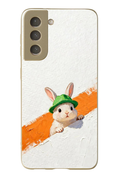 Le Balvo Samsung Galaxy S21 FE Uyumlu Yeşil Şapkalı Tavşan Baskılı Silikon Kılıf