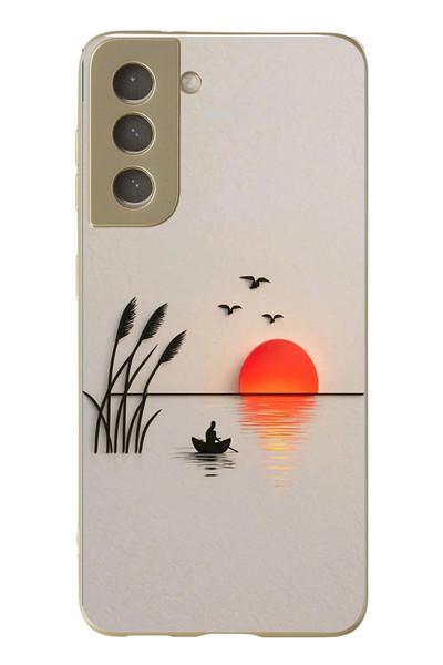 Le Balvo Samsung Galaxy S21 FE Uyumlu Gün Batımı Çizim Baskılı Silikon Kılıf