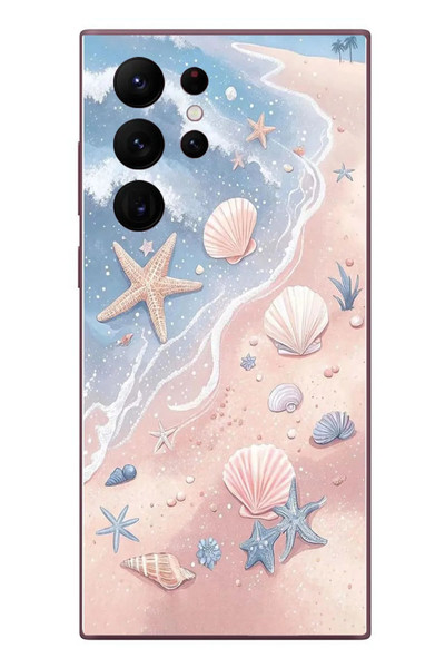 Le Balvo Samsung Galaxy S22 Ultra Uyumlu Deniz Yıldızı Kumsalı Baskılı Silikon Kılıf