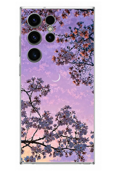 Le Balvo Samsung Galaxy S23 Ultra Uyumlu Mor Gökyüzülü Ağaç Baskılı Silikon Kılıf