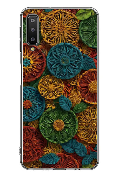 Le Balvo Samsung Galaxy A7 2018 Uyumlu Hasır Örgü Çiçekler Baskılı Silikon Kılıf