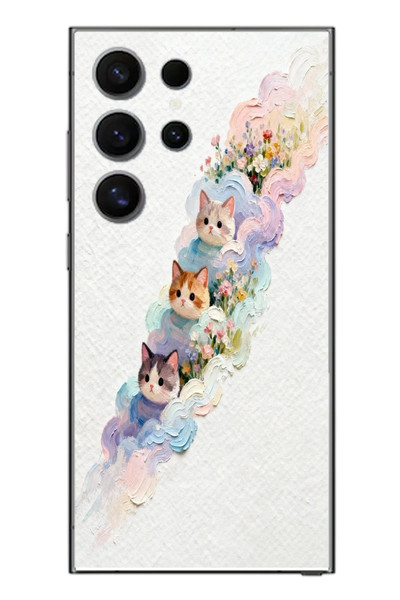 Le Balvo Samsung Galaxy S24 Ultra Uyumlu Yağlı Boya Kediler Baskılı Silikon Kılıf