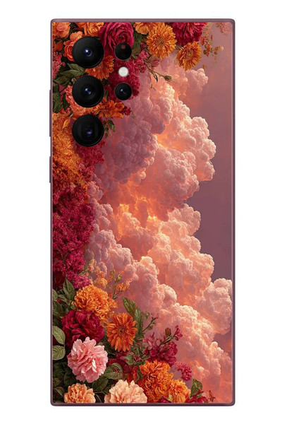 Le Balvo Samsung Galaxy S22 Ultra Uyumlu Güller ve Bulutlar Baskılı Silikon Kılıf