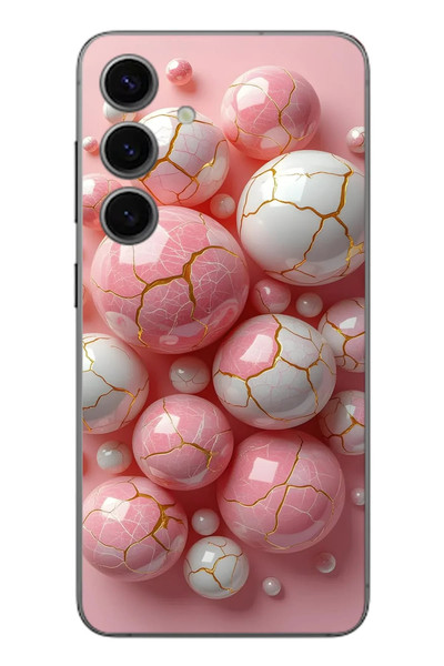 Le Balvo Samsung Galaxy S24 Uyumlu Pembe Beyaz Kırık Toplar Baskılı Silikon Kılıf