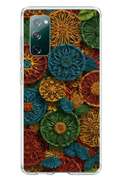Le Balvo Samsung Galaxy S20 FE Uyumlu Hasır Örgü Çiçekler Baskılı Silikon Kılıf