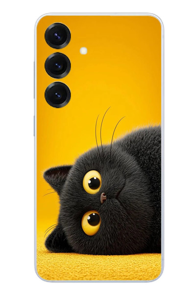 Le Balvo Samsung Galaxy S25 Uyumlu Yan Bakan Siyah Kedi Baskılı Silikon Kılıf
