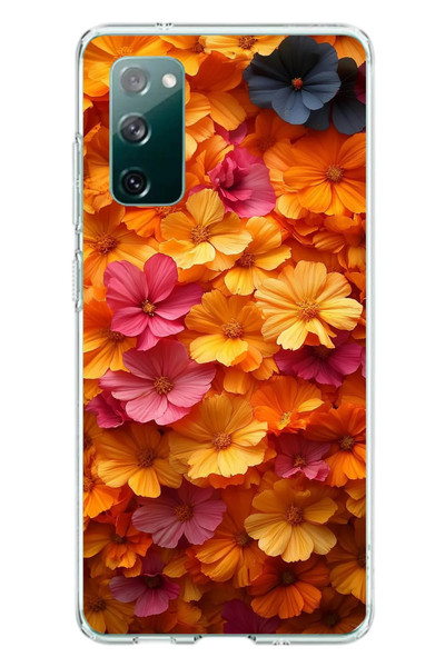 Le Balvo Samsung Galaxy S20 FE Uyumlu Sarı Pembe Çiçekler Baskılı Silikon Kılıf
