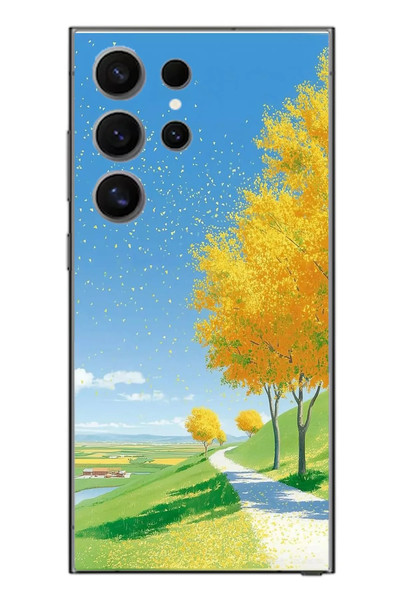 Le Balvo Samsung Galaxy S24 Ultra Uyumlu Sarı Sonbahar Ağacı Baskılı Silikon Kılıf