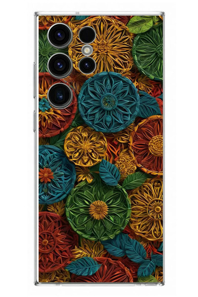 Le Balvo Samsung Galaxy S23 Ultra Uyumlu Hasır Örgü Çiçekler Baskılı Silikon Kılıf