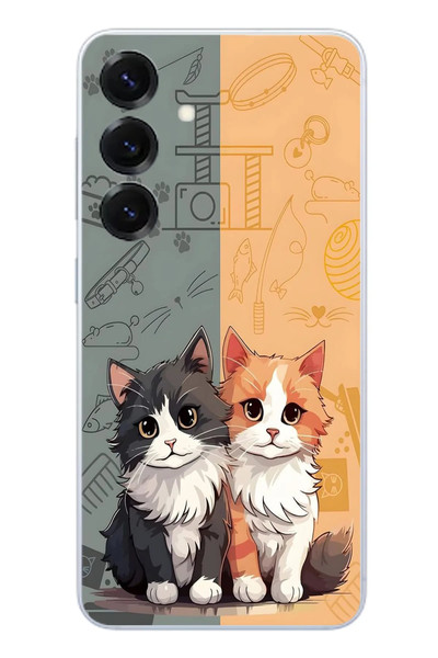 Le Balvo Samsung Galaxy S25 Uyumlu Sarı ve Siyah Kedi Baskılı Silikon Kılıf