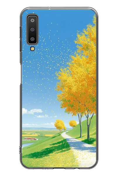 Le Balvo Samsung Galaxy A7 2018 Uyumlu Sarı Sonbahar Ağacı Baskılı Silikon Kılıf