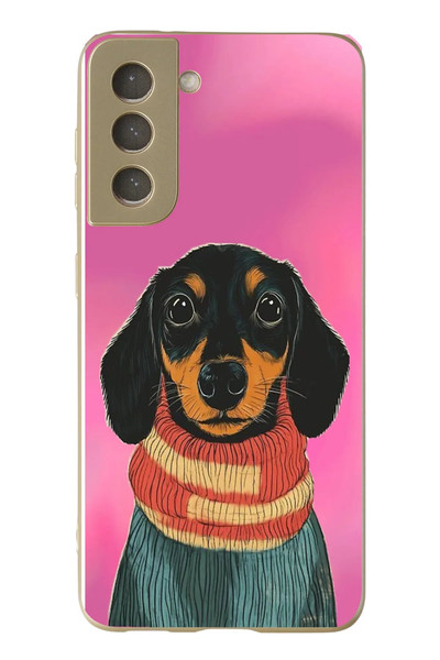 Le Balvo Samsung Galaxy S21 FE Uyumlu Sevimli Siyah Köpek Baskılı Silikon Kılıf
