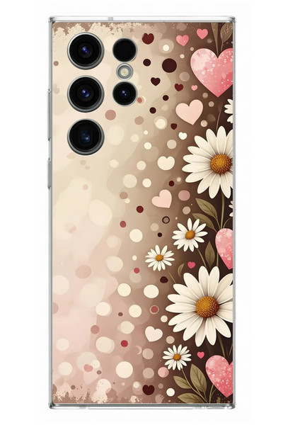 Le Balvo Samsung Galaxy S23 Ultra Uyumlu Kalpli Papatya Damlaları Baskılı Silikon Kılıf