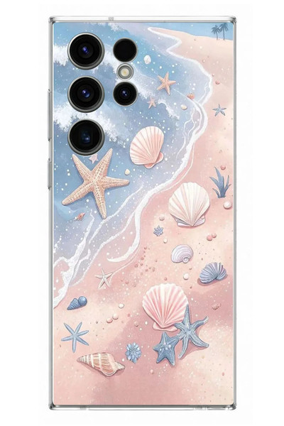 Le Balvo Samsung Galaxy S23 Ultra Uyumlu Deniz Yıldızı Kumsalı Baskılı Silikon Kılıf
