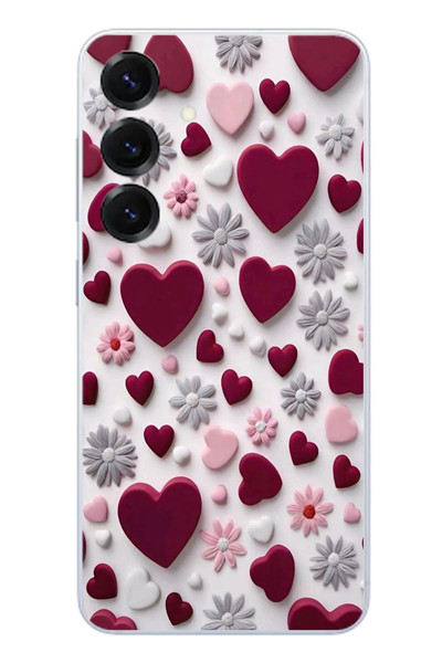 Le Balvo Samsung Galaxy S25 Uyumlu Kırmızı ve Pembe Kalpler Baskılı Silikon Kılıf