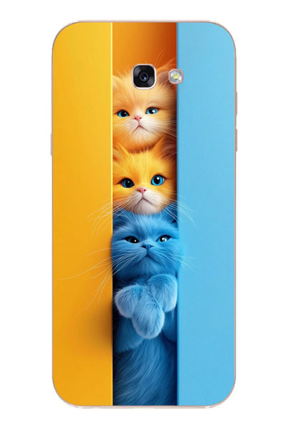 Le Balvo Samsung Galaxy A7 2017 Uyumlu Mavi Sarı Kediler Baskılı Silikon Kılıf