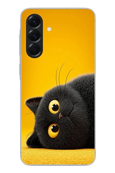 Le Balvo Samsung Galaxy A56 Uyumlu Yan Bakan Siyah Kedi Baskılı Silikon Kılıf