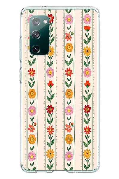 Le Balvo Samsung Galaxy S20 FE Uyumlu Çiçekler ve Yaprakları Baskılı Silikon Kılıf