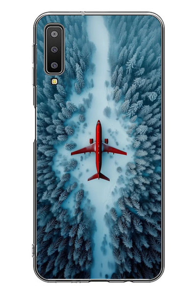 Le Balvo Samsung Galaxy A7 2018 Uyumlu Kış Ortasında Uçak Baskılı Silikon Kılıf