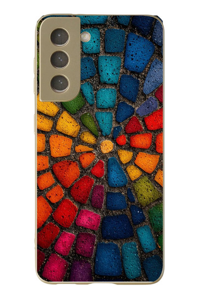 Le Balvo Samsung Galaxy S21 FE Uyumlu Gökkuşağı Renkli Kaldırım Baskılı Silikon Kılıf