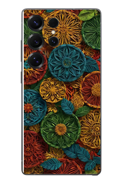 Le Balvo Samsung Galaxy S25 Ultra Uyumlu Hasır Örgü Çiçekler Baskılı Silikon Kılıf