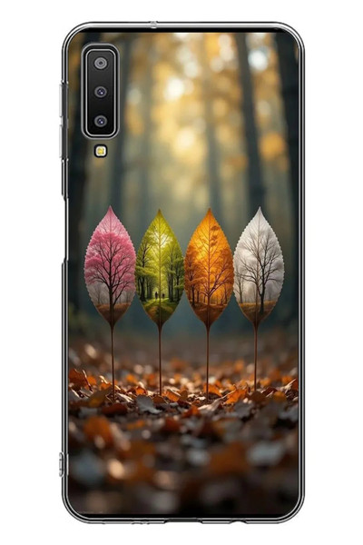 Le Balvo Samsung Galaxy A7 2018 Uyumlu Dört Mevsim Yaprakları Baskılı Silikon Kılıf