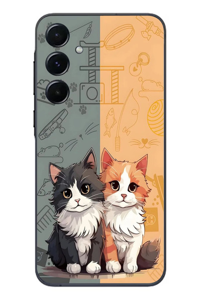 Le Balvo Samsung Galaxy A55 Uyumlu Sarı ve Siyah Kedi Baskılı Silikon Kılıf