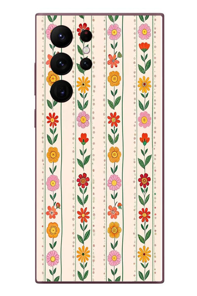 Le Balvo Samsung Galaxy S22 Ultra Uyumlu Çiçekler ve Yaprakları Baskılı Silikon Kılıf