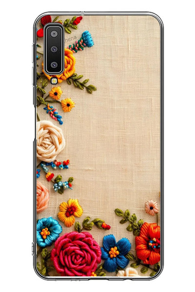Le Balvo Samsung Galaxy A7 2018 Uyumlu İşlemeli İğne Oyası Baskılı Silikon Kılıf