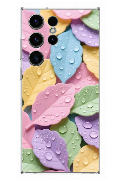 Le Balvo Samsung Galaxy S23 Ultra Uyumlu Pastel Damlalıklı Yapraklar Baskılı Silikon Kılıf