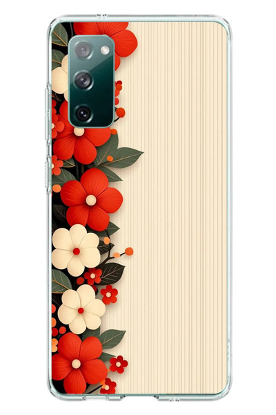 Le Balvo Samsung Galaxy S20 FE Uyumlu Kırmızı Beyaz Çiçekler Baskılı Silikon Kılıf