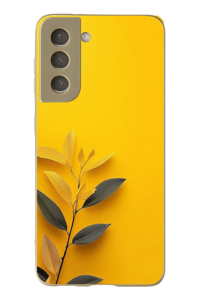 Le Balvo Samsung Galaxy S21 FE Uyumlu Sarı Siyah Çiçekler Baskılı Silikon Kılıf