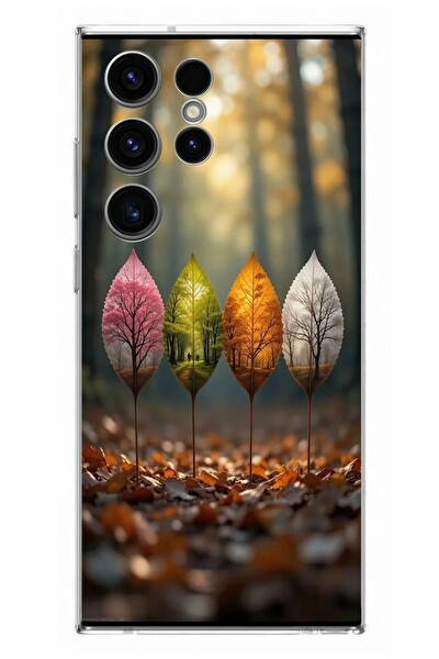 Le Balvo Samsung Galaxy S23 Ultra Uyumlu Dört Mevsim Yaprakları Baskılı Silikon Kılıf