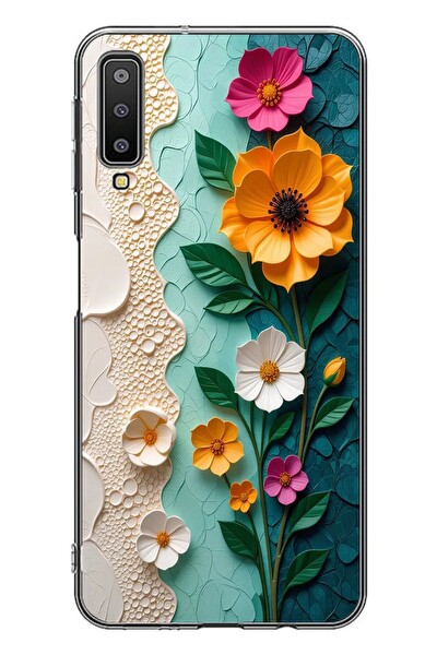 Le Balvo Samsung Galaxy A7 2018 Uyumlu Güzel Modern Çiçekler Baskılı Silikon Kılıf