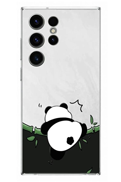 Le Balvo Samsung Galaxy S23 Ultra Uyumlu Bambuya Çıkan Panda Baskılı Silikon Kılıf