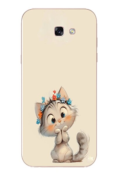 Le Balvo Samsung Galaxy A7 2017 Uyumlu Sevimli Çiçekli Kedi Baskılı Silikon Kılıf