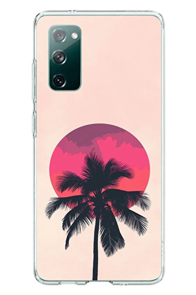 Le Balvo Samsung Galaxy S20 FE Uyumlu Palmiye Kırmızı Ay Baskılı Silikon Kılıf