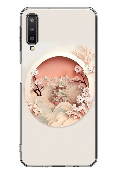 Le Balvo Samsung Galaxy A7 2018 Uyumlu Manzar Retro Yuvarlak Baskılı Silikon Kılıf