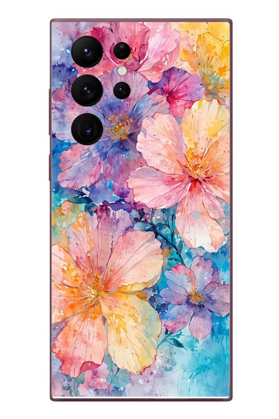 Le Balvo Samsung Galaxy S22 Ultra Uyumlu Yağlı Boya Çiçekler Baskılı Silikon Kılıf