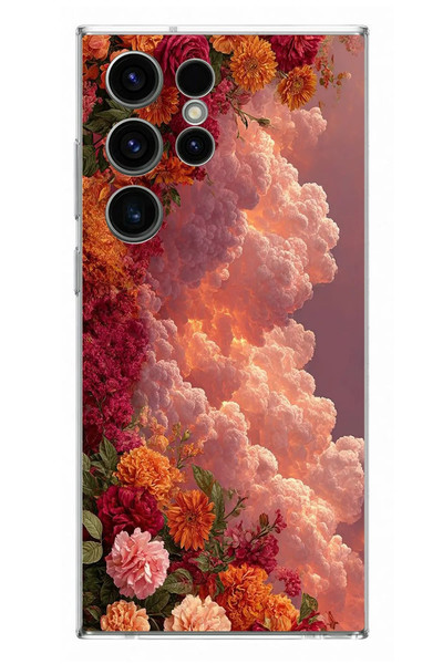Le Balvo Samsung Galaxy S23 Ultra Uyumlu Güller ve Bulutlar Baskılı Silikon Kılıf