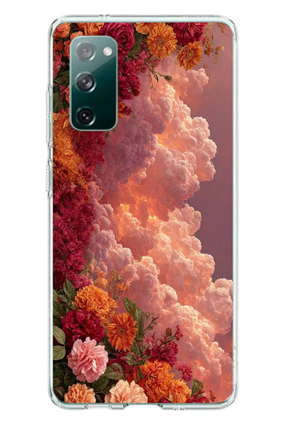 Le Balvo Samsung Galaxy S20 FE Uyumlu Güller ve Bulutlar Baskılı Silikon Kılıf