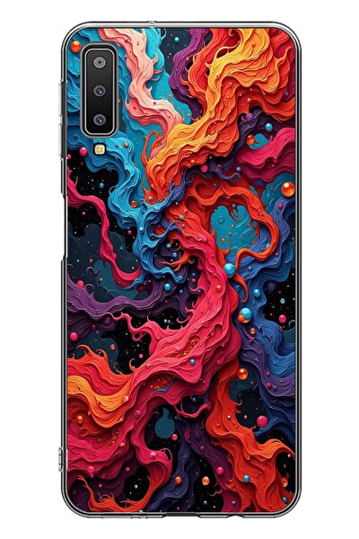 Le Balvo Samsung Galaxy A7 2018 Uyumlu Dalgaların İz Karışımı Baskılı Silikon Kılıf