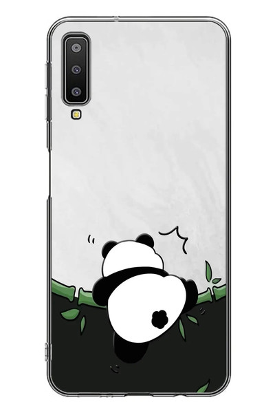 Le Balvo Samsung Galaxy A7 2018 Uyumlu Bambuya Çıkan Panda Baskılı Silikon Kılıf
